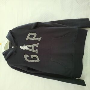 GAP Black Hoodie with Shimmer Logo Girls Size: (L) 10
